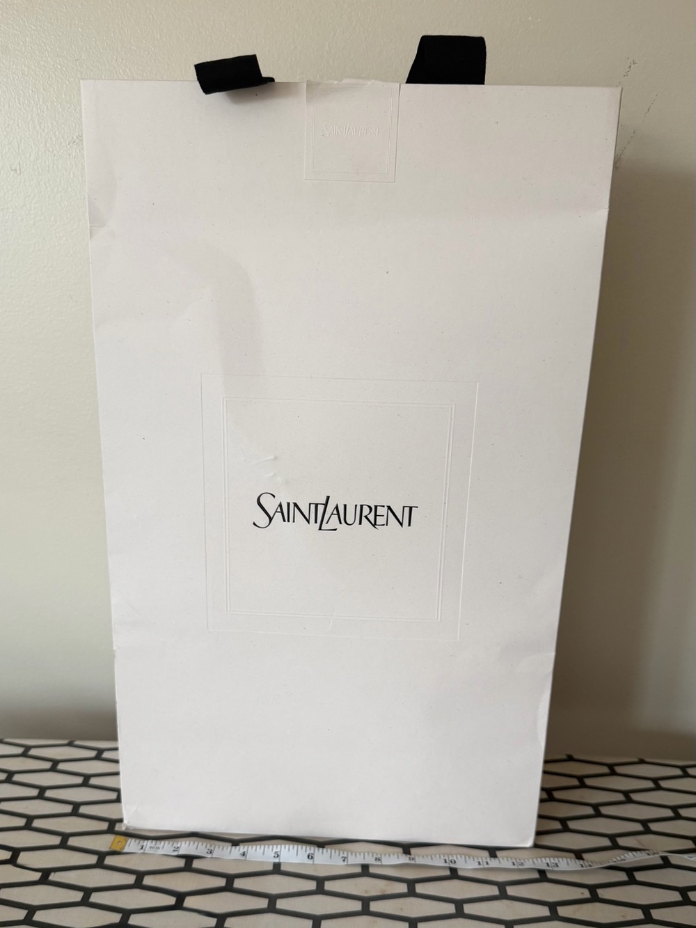 Saint Laurent White Shopping Bag with Black Ribbon Handles, tall - Picture 2 of 6
